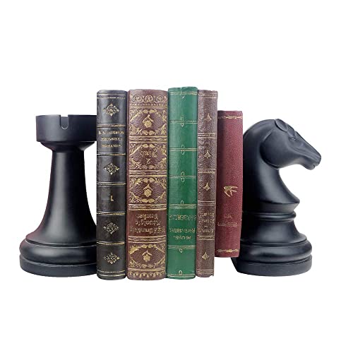 "Decorative Bookends Chess Bookends, Black Book Ends Heavy Book Supports, Unique Bookends Decor for Office Home Desk Bookrack, 7""(L) x4(W) x7(H), 1Pair/2Piece"