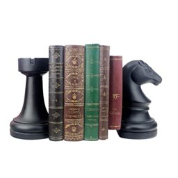 "Decorative Bookends Chess Bookends, Black Book Ends Heavy Book Supports, Unique Bookends Decor for Office Home Desk Bookrack, 7""(L) x4(W) x7(H), 1Pair/2Piece"