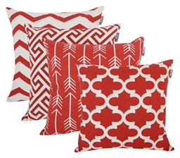 ACCENTHOME Square Printed Cotton Cushion Cover,Throw Pillow Case, Slipover Pillowslip for Home Sofa Couch Chair Back Seat,4pc Pack 45 x 45 cm Red Color