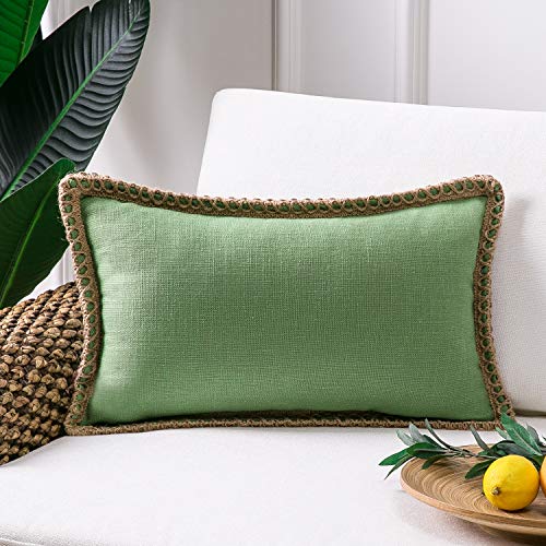 "Phantoscope Farmhouse Burlap Linen Trimmed Tailored Edges Throw Pillow Case Cushion Covers Green 12"" X 20"" 30 X 50 Cm"