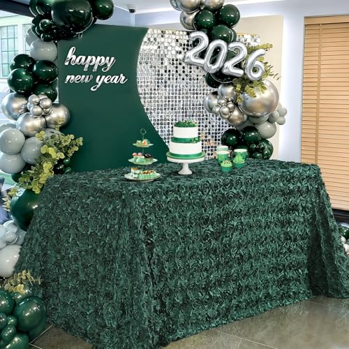 B-COOL 90x132 Inch Green Rosette Tablecloth Christmas Tablecloths 3D Floral Rectangle Table Cloth for Outdoor Romantic Holiday Party Table Decorations