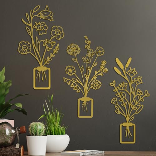 Elegant Gold Decorative Metal Wall Accessory (3 Pieces), 23 x 48 cm, 100% Metal, 1.5 mm Thick, Perfect for Stylish Home Decor and Modern Spaces