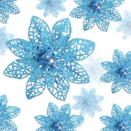 Boao 24 Pieces Glitter Poinsettia Christmas Tree Ornament Christmas Flowers Decor Ornament, 3/4/6 Inches (Lake Blue)