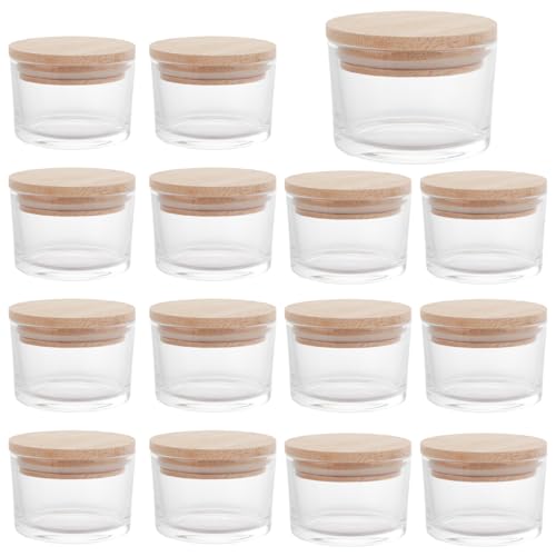 ASelected 15 Pcs 4 oz Clear Glass Candle Jars with Lid, High Transparence Empty Candle Jars, Bamboo Lid Glass Jars for Candles Making Candles Spice Powder Storage