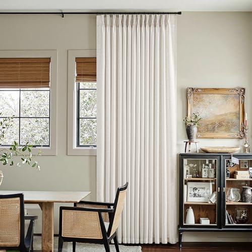 ANRODUO Natural Pinch Pleated Thick Linen Curtains, 2 Panels Set, Luxury Memory Trained Pinch Pleat, 70 Inches Wide, Light Filtering Semi Sheer Privacy Curtains for Living Room