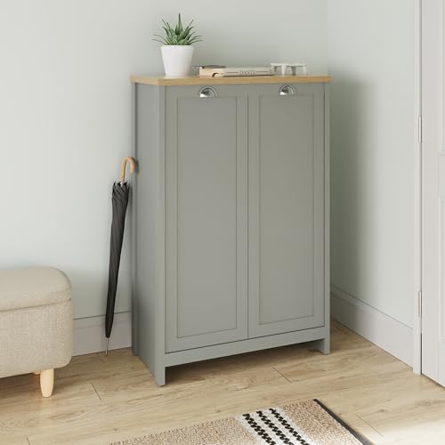 GFW Lancaster 2 Door Shoe Cabinet Shelf Storage Hallway Entryway Living Grey