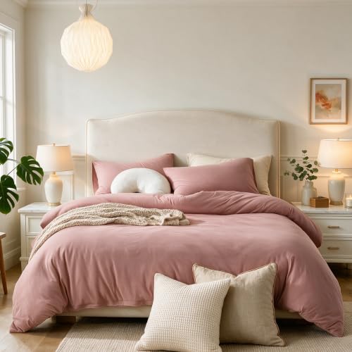 CLOTHKNOW Pink Queen Comforter Set 3Pcs Dusty Rose Bedding Comforter Sets Women Girls Comforter Blush Comforter Mauve Queen Comforter Set