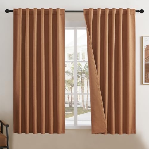 "DUALIFE Rust Blackout Curtains 72 Inches Long for Bedroom Back Tab/Rod Pocket Living Room Drapes,Thermal Insulated Textured Blackout Curtains 2 Panels Set,Fall Color,50"" W x 72"" L"