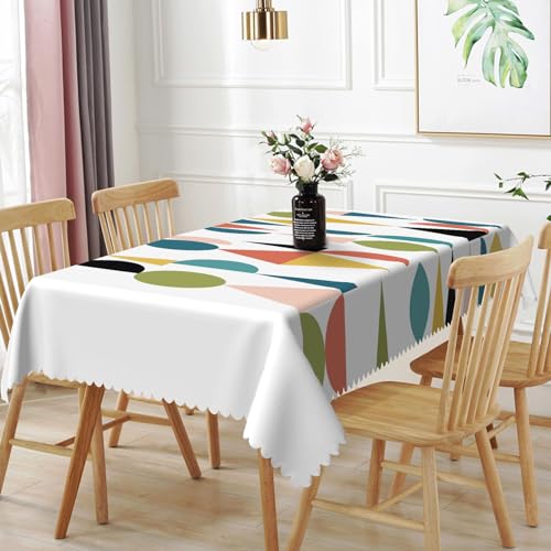 TTQYFNM 54x78inches Mid Century Table Cloth Colorful Geometric Modern 1950s 1960s Abstract Art Fashion Tablecloth Spill Proof Easy Clean Rectangle Table Cover for Kitchen Dining Room Patio Home Decor