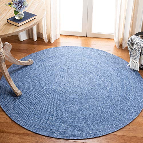 Safavieh Contemporary Rug Living Room, Dining Room, Bedroom - Reversable - Braided Collection, Short Pile, in Blue, 122 x 122 cm