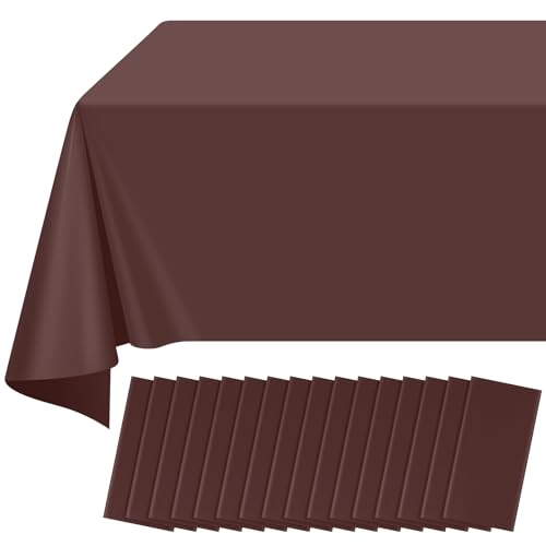 16 Pack Brown Plastic Tablecloth for Rectangle Tables, Premium Decorative Brown Disposable Table Cloths for Parties, Bulk Rectangle Party Table Cover for Birthday, Wedding, Anniversary, 54 x 108 Inch