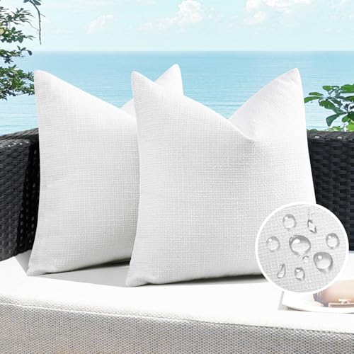 Artscope Outdoor Waterproof Throw Pillow Covers 16x16 Inch Decorative Linen Outdoor Pillows Cushion Case for Patio Couch Sofa - White