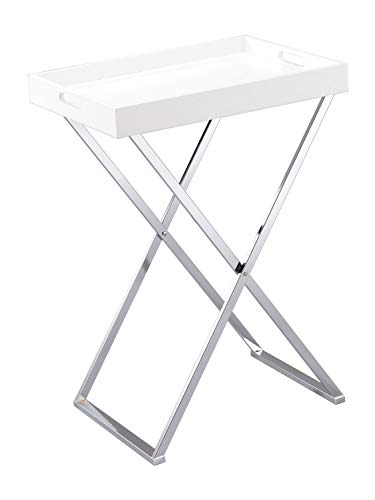 ASPECT Hotel Style Hopkins Foldable Detachable Butler Table/Serving Tray (White/Chrome), Wood 54 x 38 x 72 cm