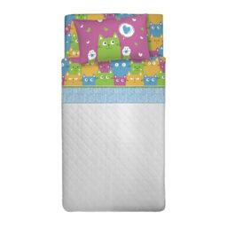 PENSIERI DELICATI Single Bed Set, 100% Cotton, Single Bed Sheet Set, 90 x 200 cm, Including Bottom Sheet, Top Sheet and 1 Pillow Case, Made in Italy, Happycat Multicolour Pattern