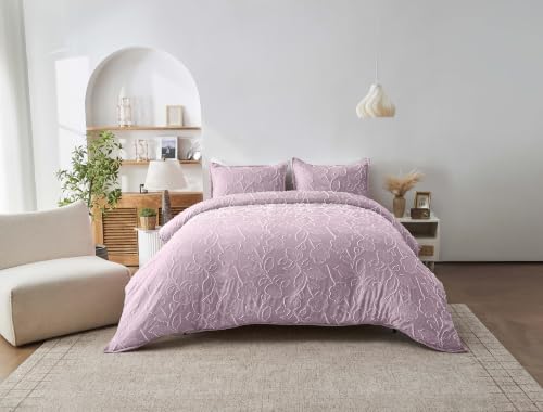 GC GAVENO CAVAILIA Embossed Floral Duvet Cover Double Bed Set, Blush Pink - Breathable, Lightweight, Botanical Bedding Double Set - Soft Reversible Tufted Quilt Cover Sets With Pillow Cases, 200x200