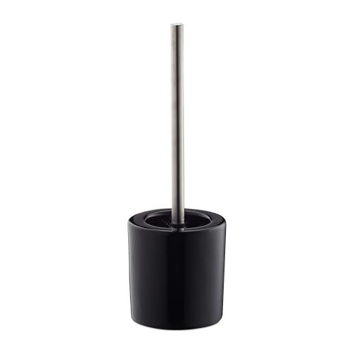 Relaxdays Bathroom & Toilet Accessory Set, Brush Holder, Brush Head, Bath Set, HxD 38.5 x 12.5 cm, Black