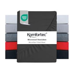 Komfortec Microfibre Fitted Sheet 180 x 200 cm Soft Fitted Sheet with Elasticated Edging for Mattresses up to 30 cm Anthracite Oeko-Tex Easy Care and Skin-Friendly 90 g/m²