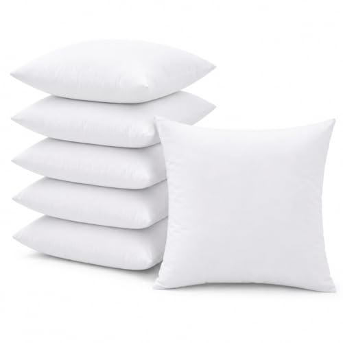 Fabornus 18 x 18 Inch Throw Pillow Inserts ??? Set of 6 Square Cushions with Polyester Fill for Decorative Pillow Covers