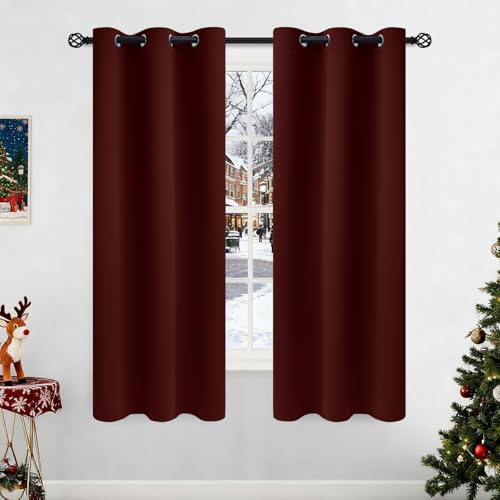 COSVIYA Blackout Curtains & Drapes Room Darkening Burgundy Curtains 63 inch Length 2 Panels,Grommet Polyester Light Blocking Insulated Thermal Window Curtain for Bedroom/Living Room,42x63 inches