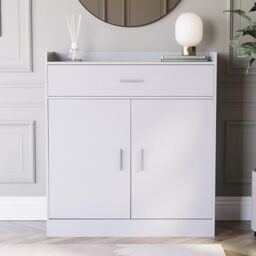 Vida Designs Dalby Shoe Cabinet, Wooden Shoe Storage Unit with 2 Doors & 1 Drawer, Multifunctional Dust-Proof Space-Saving Cupboard for Hallway or Entryway (White)