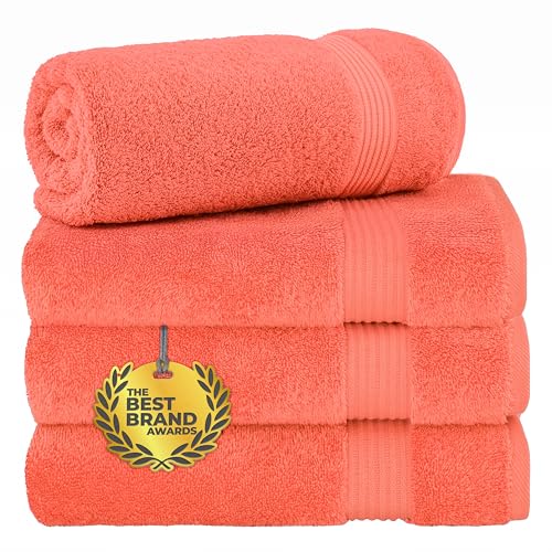 Cotton Paradise Turkish Bath Towels Set of 4, 100% Cotton Soft Plush Bath Towels for Bathroom, Coral