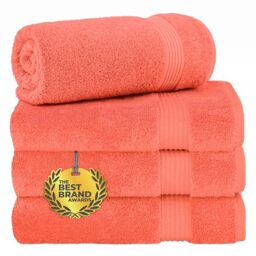 Cotton Paradise Turkish Bath Towels Set of 4, 100% Cotton Soft Plush Bath Towels for Bathroom, Coral