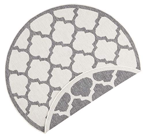 NORTHRUGS Palermo Indoor and Outdoor Rug Round Diameter 140 cm – Reversible Rug Weatherproof Modern Graphic Design Runner for Balcony Patio Garden Conservatory Living Room Rug Waterproof in Grey Cream