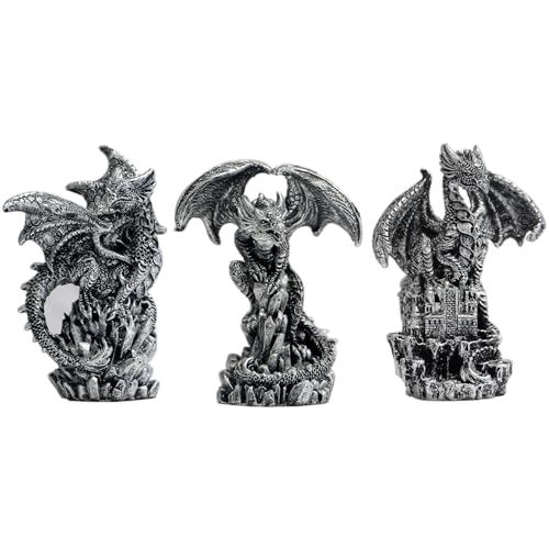 Hmusnwol Dragon Statue Collectible Figurines Decor-Fantasy Gothic Beast - Dragons Lover,Bedroom/Bookshelf/Desk 3 Pack