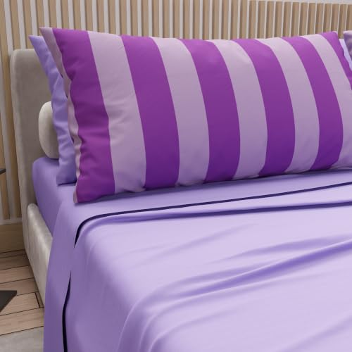 PETTI Artigiani Italiani - Cotton Bed Sheet Set with Pillowcases in Digital Print Purple/Lilac Stripes - Double - Made with Love in Italy since 1968