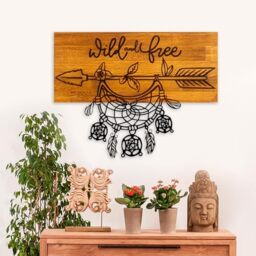 Elegant Decorative Wooden Wall Accessory, Walnut & Black, 58 x 45 x 3 cm, 100% Wood (3 cm) & Metal (1.5 mm), Unique Design for Stylish Home Decor