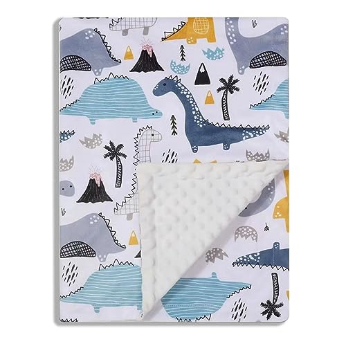 Donsonny Baby Blanket for Boys Girls Soft Minky with Double Layer Dotted Backing, Color Dinosaurs Printed 30 x 40 Inch Receiving Blanket…