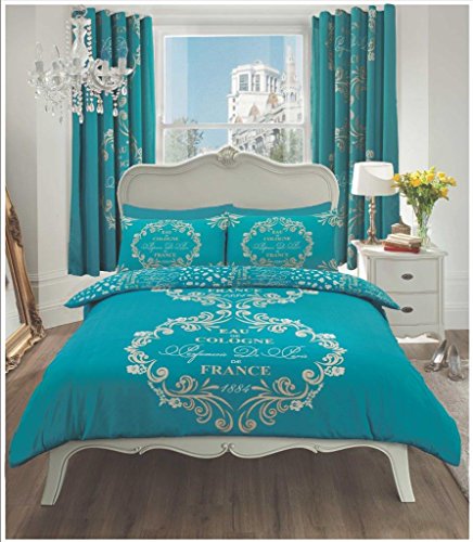 GC GAVENO CAVAILIA Easy Care Floral Printed Design Duvet Cover Set with Matching Pillowcase Geometric Bedding, KING, TEAL