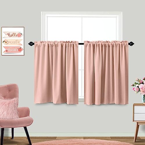 KOUFALL Blush Pink Blackout Curtains for Bedroom Girls Short Small Window Curtains for Girls Room Bathroom 34 x 24 Inch Length