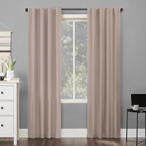 "Sun Zero Cyrus 2-Pack Thermal Insulated Energy Saving 100% Blackout Back Tab/Rod Pocket Curtain Panel Pair, 40"" x 84, Blush Pink"
