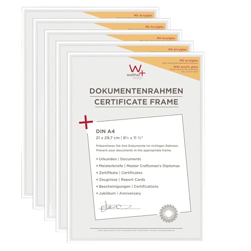 walther Design Picture Frame White 21 x 29,7 cm (DIN A4) with Art Glass 5-Pack, New Lifestyle Plastic Frame KVX130W5