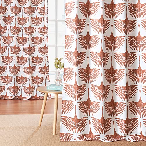 KGORGE Blackout Curtains 84 inches Long - Geometric Bird Pattern Farmhouse Curtains Thermal Insulating Window Treatment Panels for Kids Playroom, Bedroom, Living Room, W 52 x L 84, Mecca Red, 1 Pair