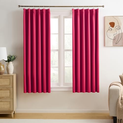 KEQIAOSUOCAI Hot Pink Pinch Pleated Curtains Blackout 40x63 2 Panels