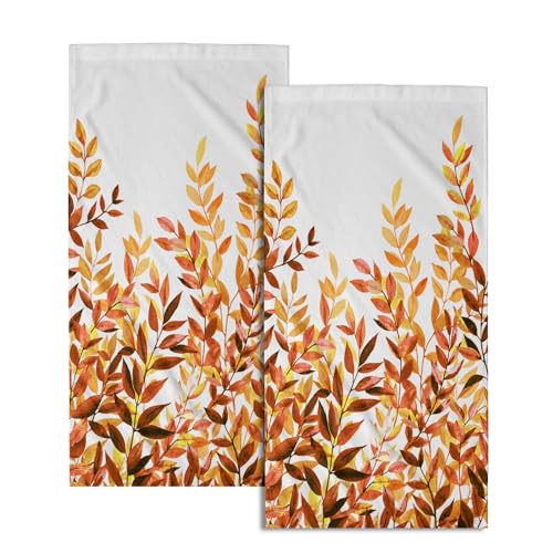 Granbey Orange Eucalyptus Hand Towels Pack of 2 Fall Leaves Face Towel Rustic Botanical Plant Decorative Super Soft Kitchen Towels for Bathroom Home Hotel Gym