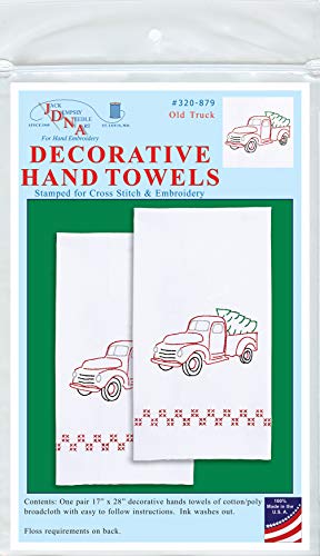 Jack Dempsey Needle Art Hand Towel DECORATIV Old Truck, White, One Size