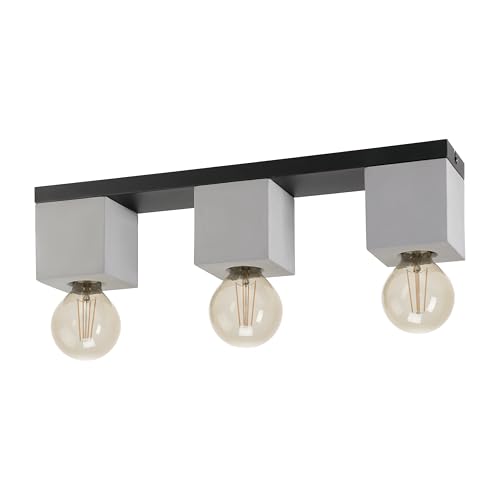 Eglo Flush Ceiling Light Prestwick 3, 3 Bulb Industrial Lighting Made of Grey Concrete and Black Metal, Living Room and Bedroom lamp with E27 Socket