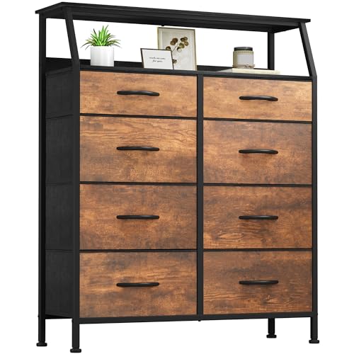 YITAHOME Chest of Drawer Bedroom with 8 Drawers Storage Unit Steel Frame Wood Top Fabric Dresser for Bedroom Living room,Closet,Rotten wood grain