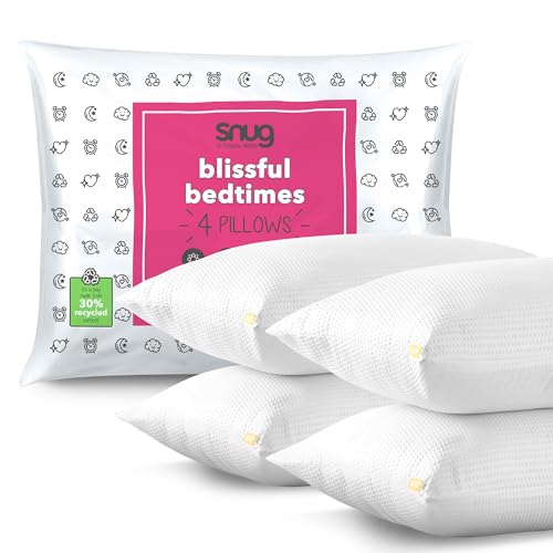 Snug Blissful Bedtime Pillows 4 Pack - Luxury Hotel Quality Pillows Medium Support for Front, Back and Side Sleepers - Eco Friendly, Hypoallergenic and Machine Washable - Pack of 4