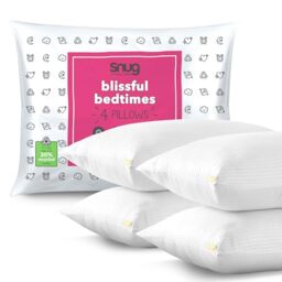 Snug Blissful Bedtime Pillows 4 Pack - Luxury Hotel Quality Pillows Medium Support for Front, Back and Side Sleepers - Eco Friendly, Hypoallergenic and Machine Washable - Pack of 4