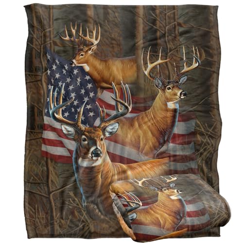 Jq Licensing - Cf-Jp Usa American Flag Deer Silky Touch Super Soft Throw Blanket 152 X 127 Cm