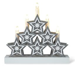 St Helens Home & Garden Xmas Haus Natural Festive Wood LED Light Up Christmas 5 Candle Bridge Arch Decoration With Stars Battery Operated