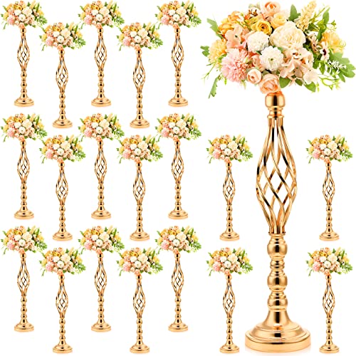 20 Pcs Metal Flower Arrangement Stand Wedding Flower Centerpieces Stand Elegant Metal Flower Vase Candelabra Candle Holder for Wedding Reception Table Decor Party Hotel Home Decor (Large, Gold)