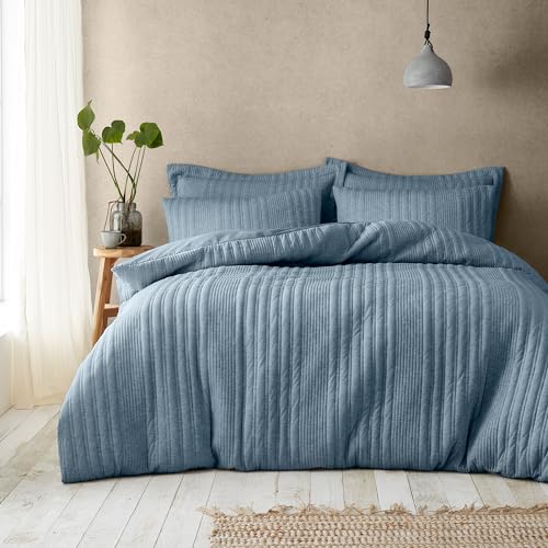 Pineapple Elephant Tamba Jersey Stripe Quilted King Duvet Cover Set with Pillowcases Chambray Blue