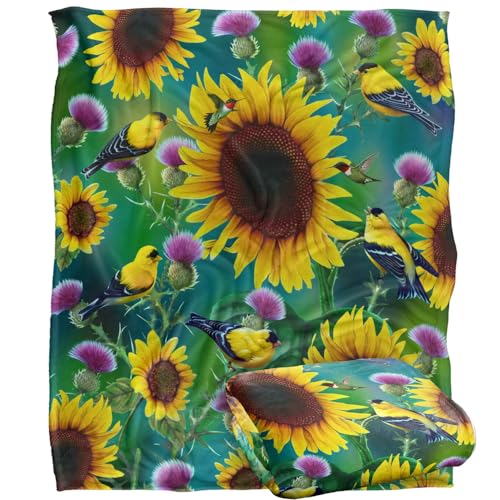 Jq Licensing - Jg-Jp Sunflowers And Songbirds Pattern Silky Touch Super Soft Throw Blanket 152 X 127 Cm