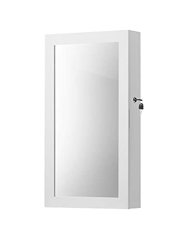 SONGMICS Wall-Mounted Jewellery Cabinet, Lockable, Mirror with Storage