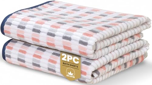 Rapport Home Santa Cruz Bath Sheets 2 Pack - Blush - 90x140cm - Luxurious 500GSM 100% Cotton - Oeko-Tex Certified Absorbent & Soft Bathroom Towels